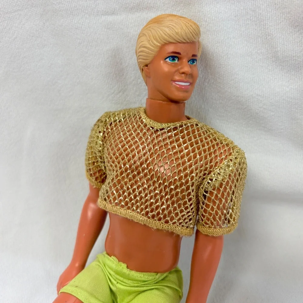 90s Vintage Sun Sensation Ken Doll 1991 Mattel Neon Beach Toy Gold Top